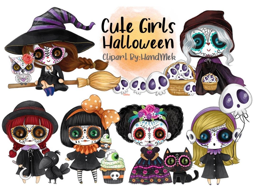 Cute Girls Halloween Clipart