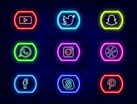 Social Media Neon Icon Set