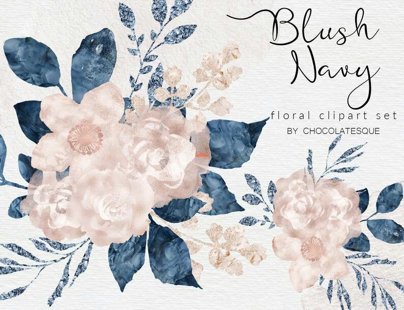 Blush Navy Blue Clipart Set