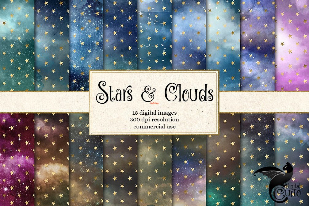 Stars Clouds Digital Papers