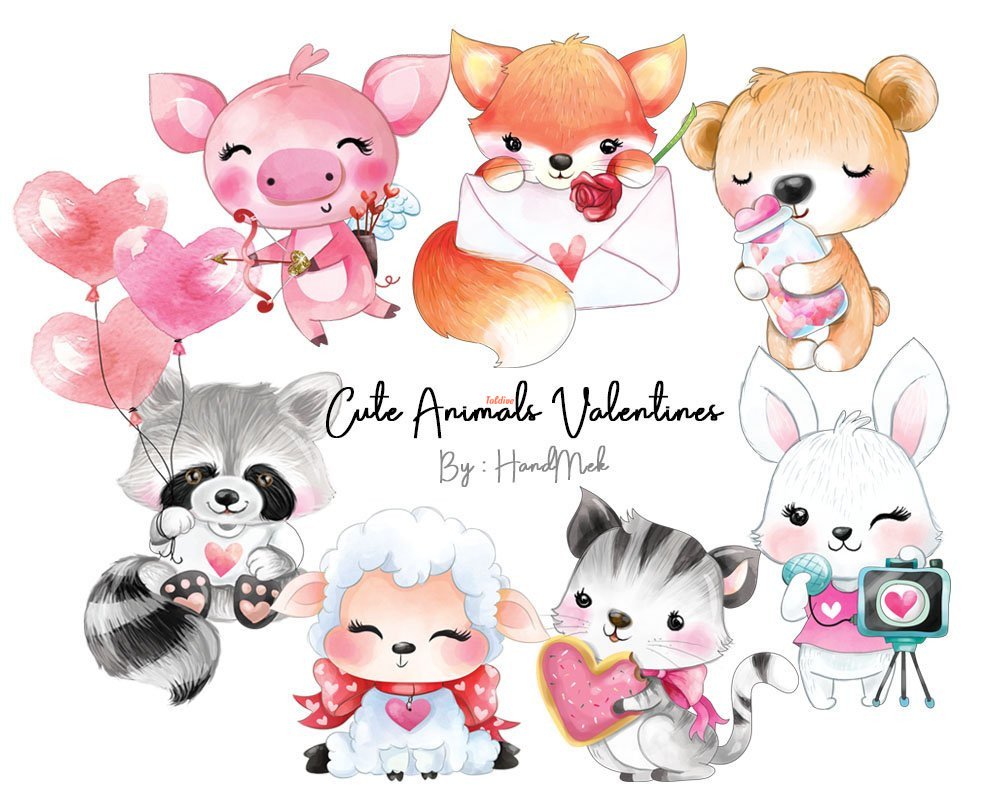 Cute Animals Valentines Clipart