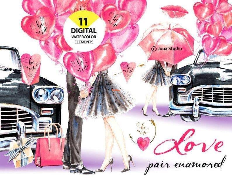 11 Love Pair Watercolor Elements