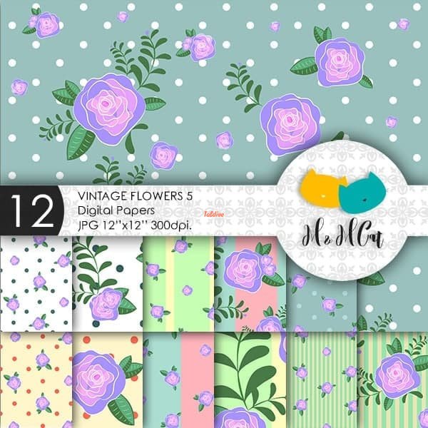 Vintage flowers printable digital papers 5