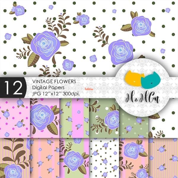 Vintage flowers printable digital papers 12