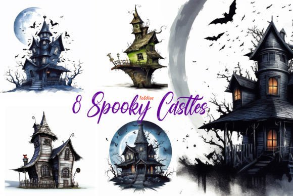 8 Spooky Halloween Castle Illustration