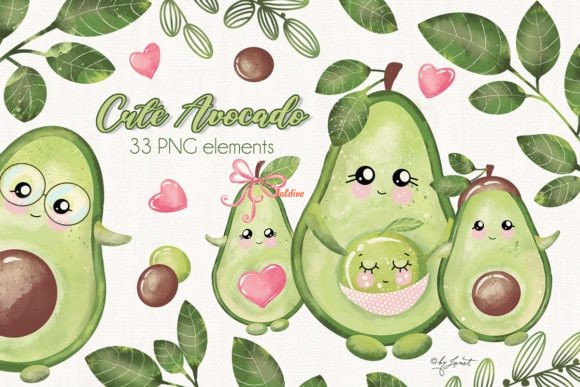 Avocado Family Watercolor Clipart