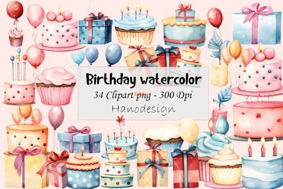 Birthday Party Watercolor Illustration Mega Bundle