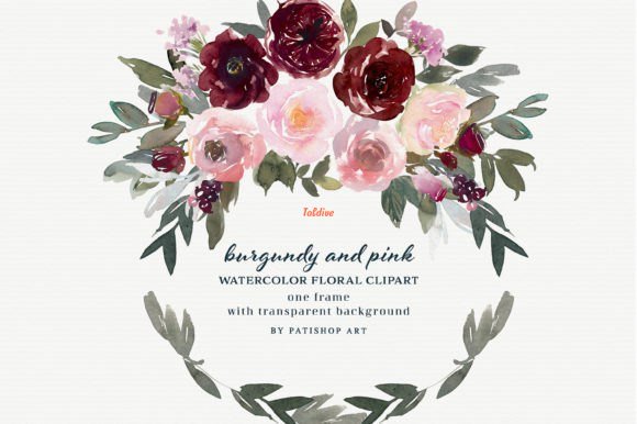 Burgundy and Pink Watercolor Clipart