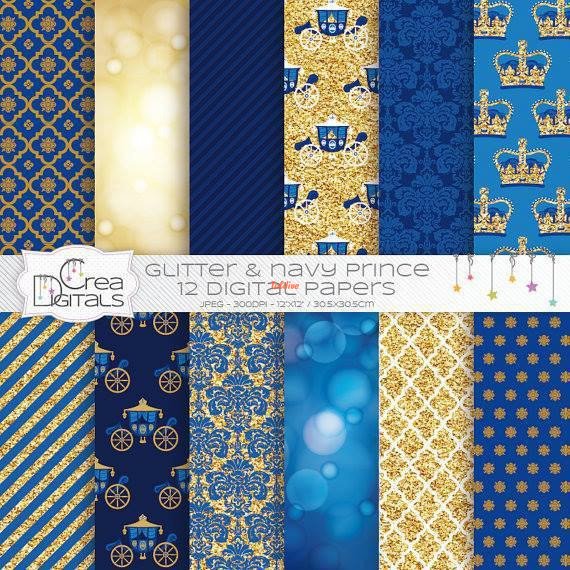 Glitter Prince navy Seamless Patterns Set