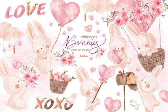 Cute bunnies valentines day clip art