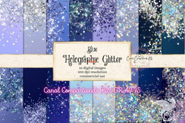 Holographic Glitter Digital Paper Set