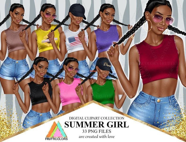 Summer Girls Watercolor Subliamation Clipart