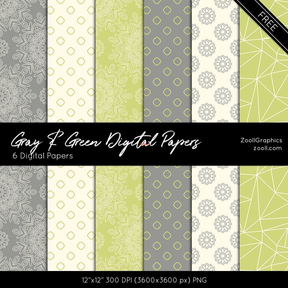 Gray Green Digital Papers Set