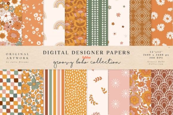 Groovy Boho Seamless Pattern 70s Paper Set