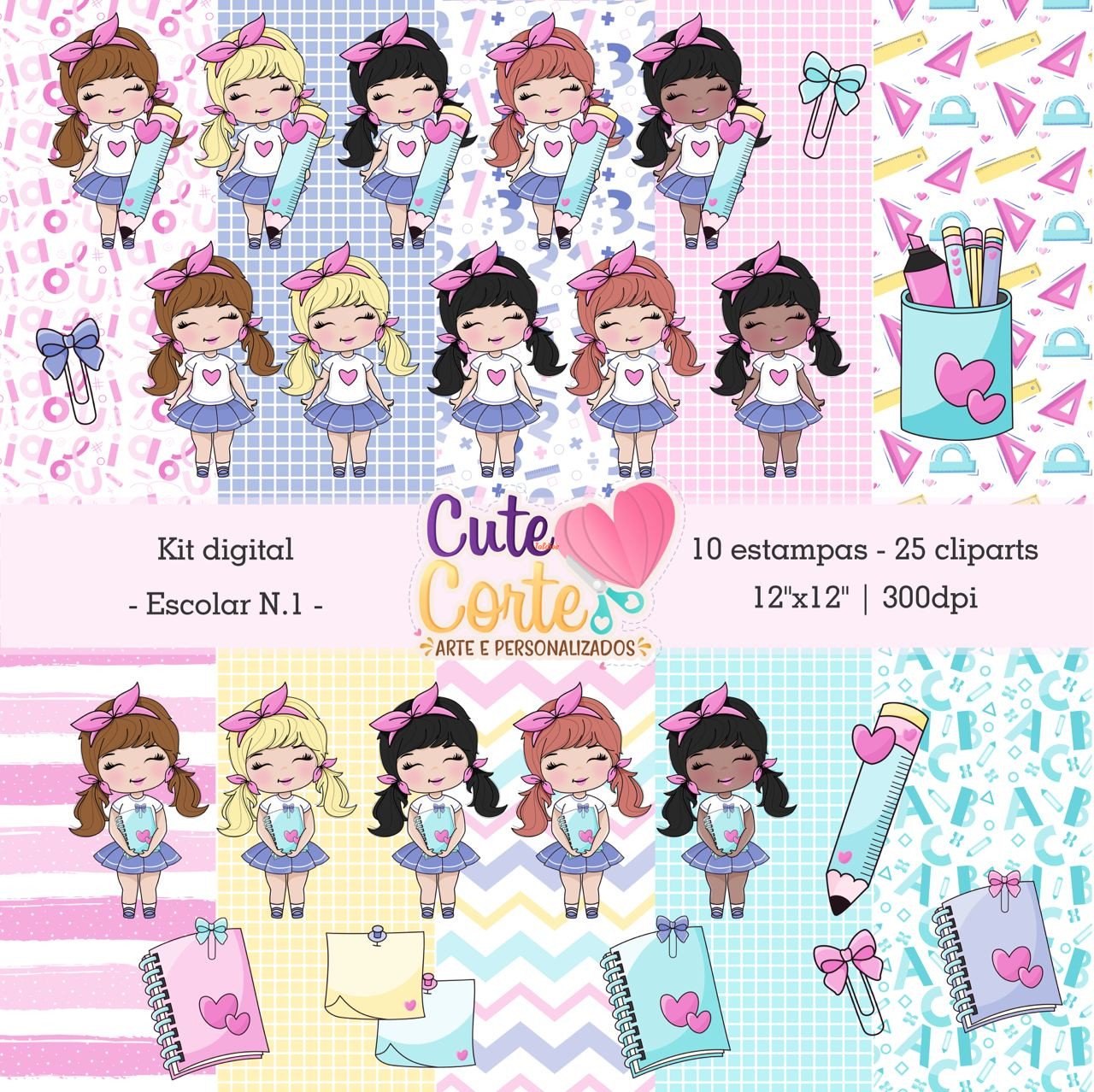 Cute Girls Career Day Illustration School Kit