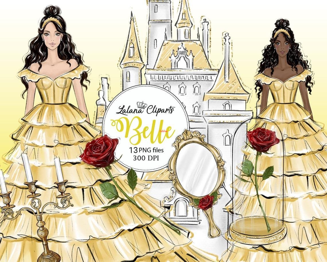 Watercolor Fairytale Princess Belle Clipart