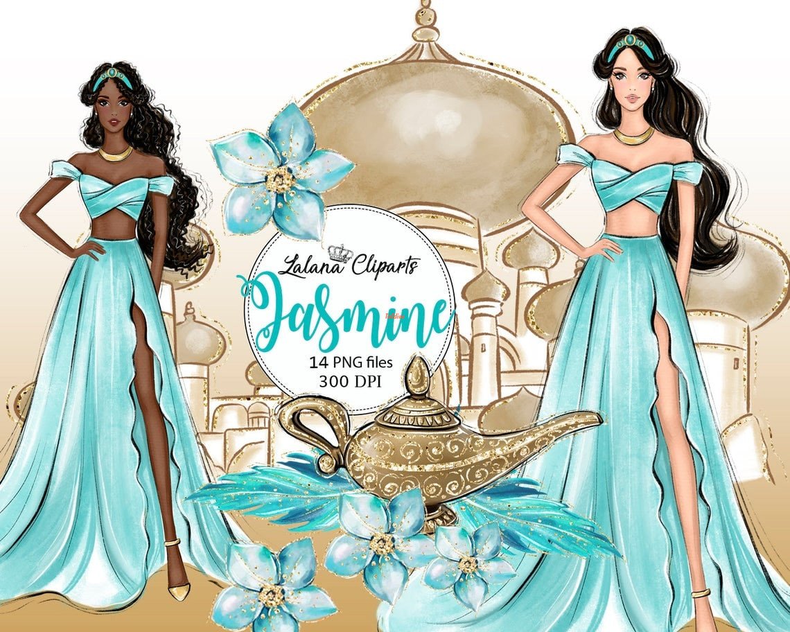 Watercolor Fairytale Princess Jasmine Clipart