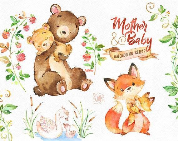 Mother And Baby Bear Watercolor Set 1