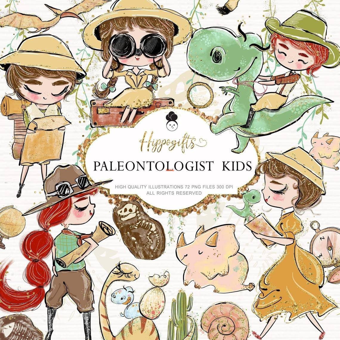 Paleontologist Kids Papers Clipart Collection