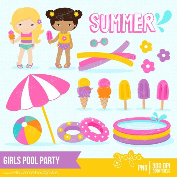 Summer Pool Party Cliparts Set 2