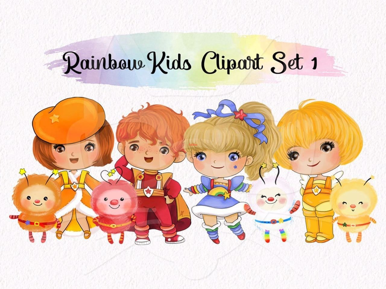 Rainbow Kids Clipart Set 1