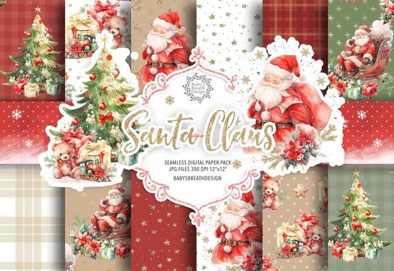 Santa Claus Christmas Illustration Digital Papers