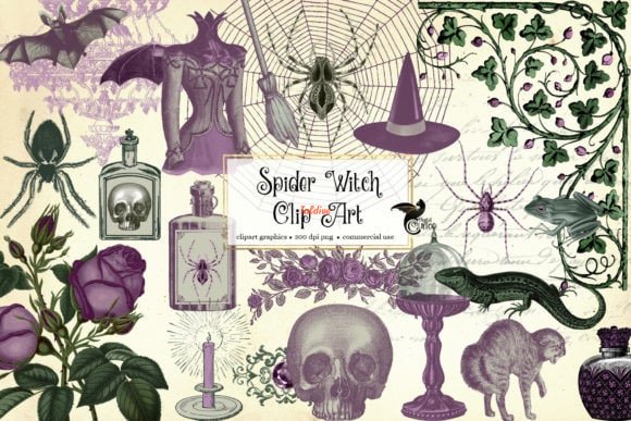 Spider Witch Clipart collection