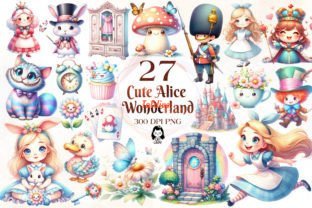 Set Of Alice Wonderland Clipart Illustration