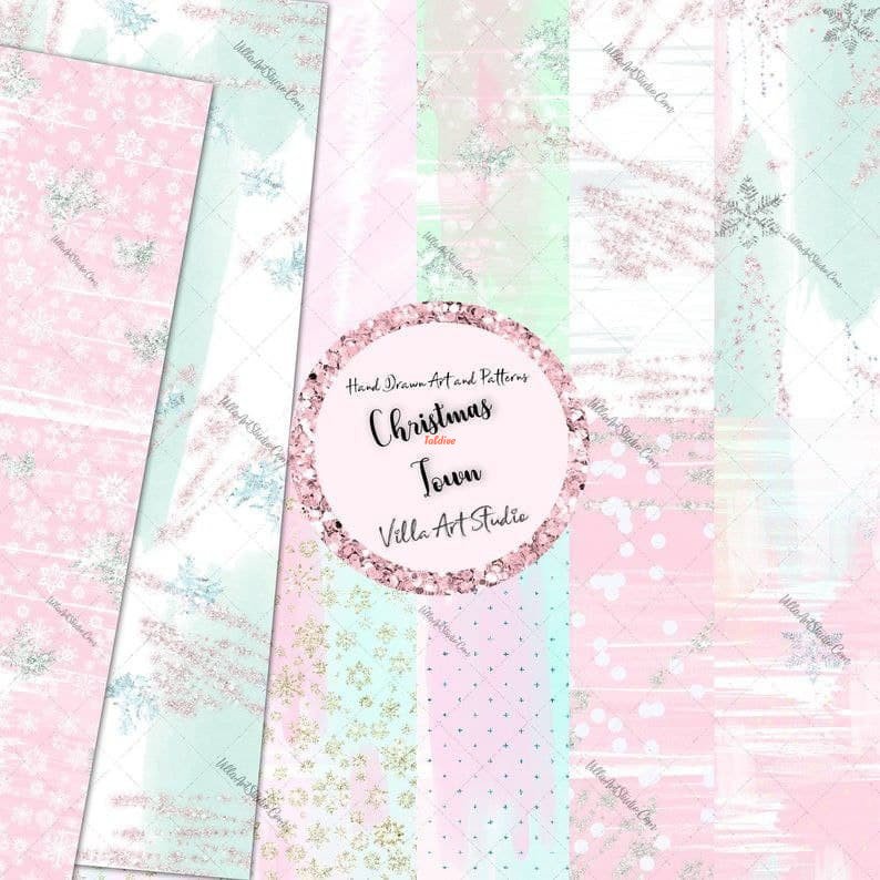 Christmas town printable digital papers