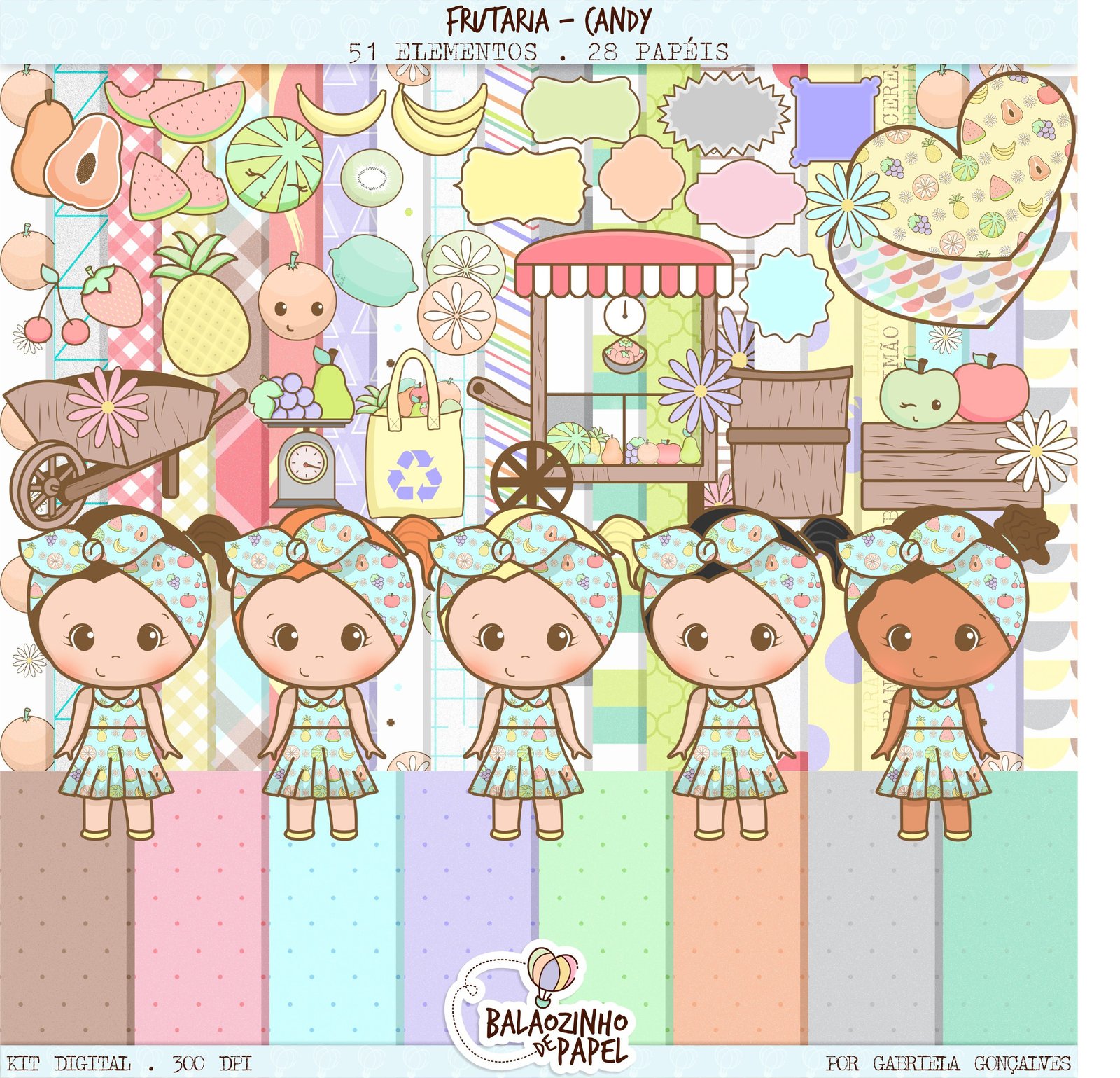 Frutaria Candy Background Papers & Clipart