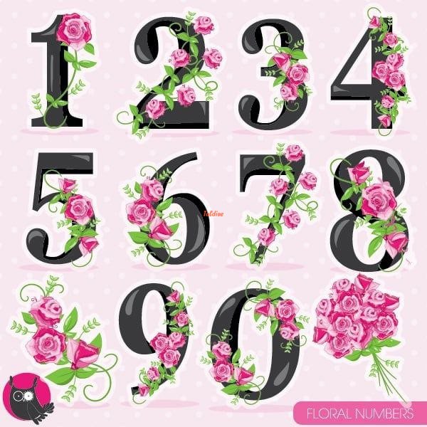 FLORAL NUMBERS BLACK CLIPART