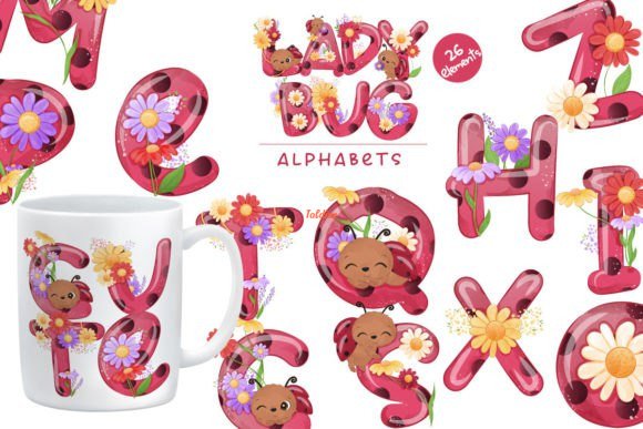 Lady Bug Daisy Spring Clipart