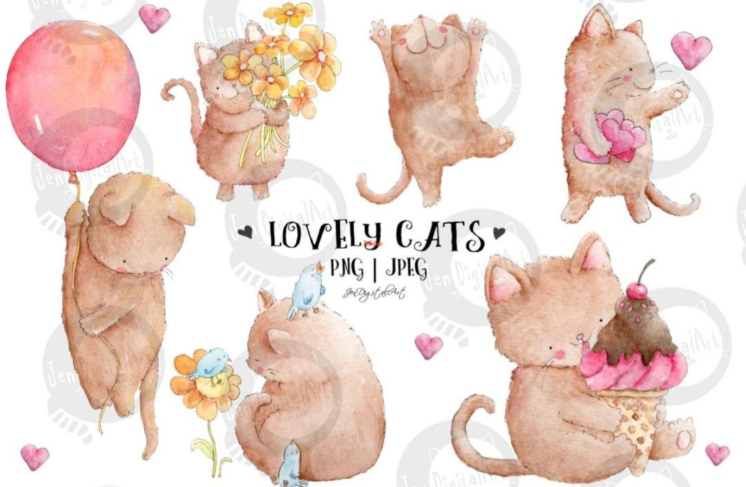 Lovely Cats Watercolor Clipart