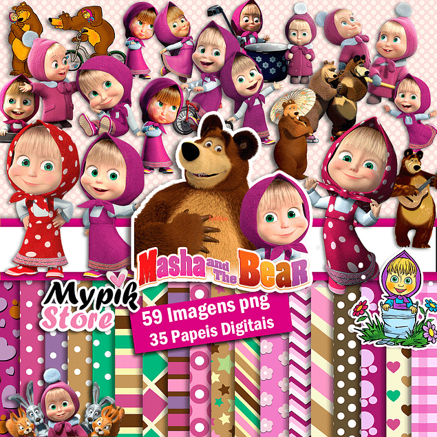 MASHA AND THE BEAR CLIPART & PAPERS