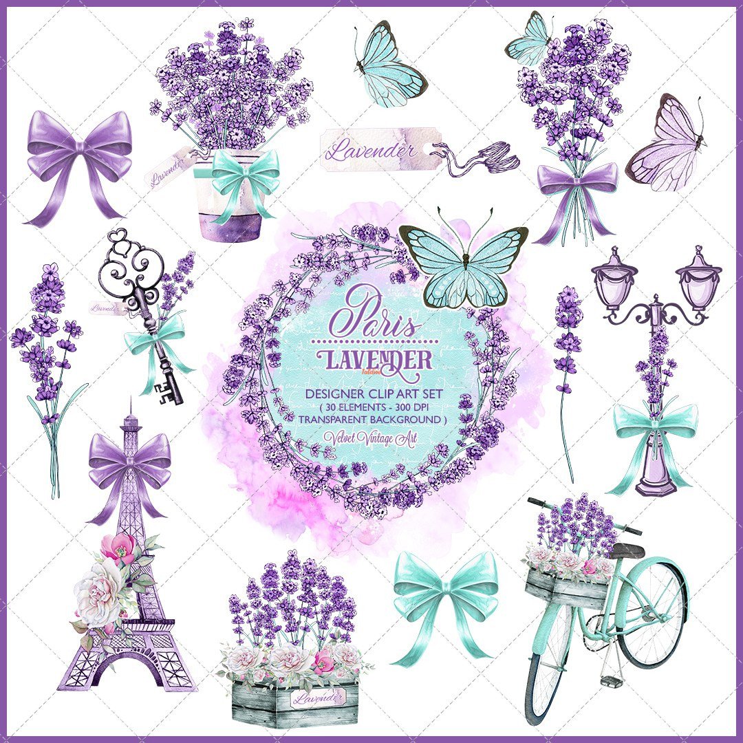 Paris Lavender Floral Clipart Set