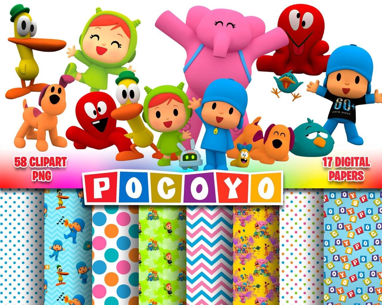 Pocoyo Digital Papers and Clipart Bundle