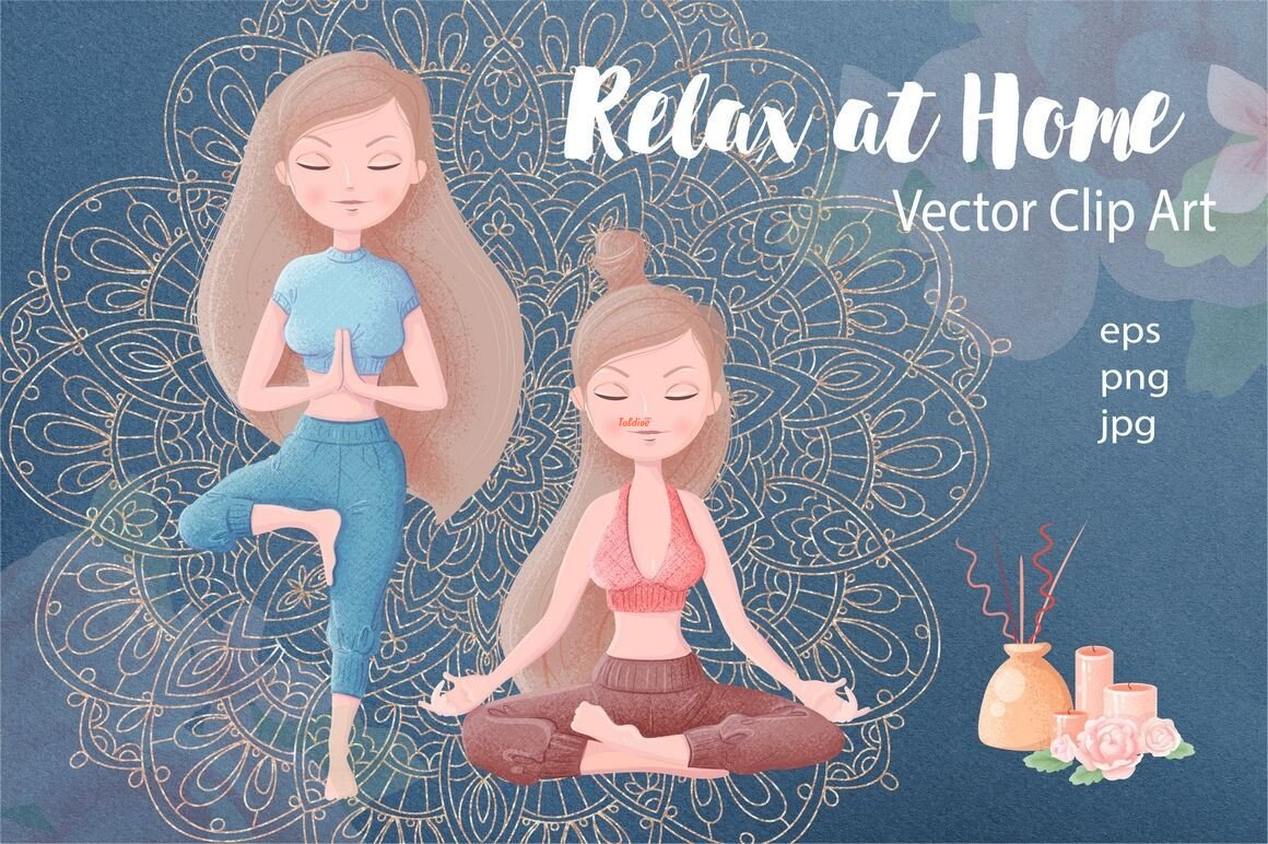 Relax at Home Yoga and Meditation Clipart