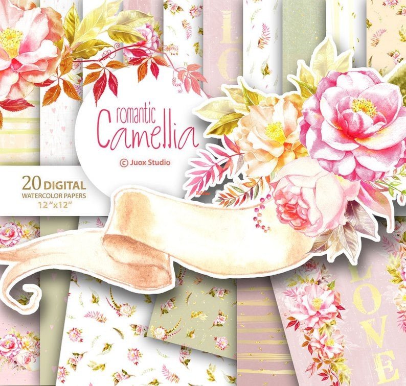 ROMANTIC CAMEL DIGITAL PAPERS AND CLIPART