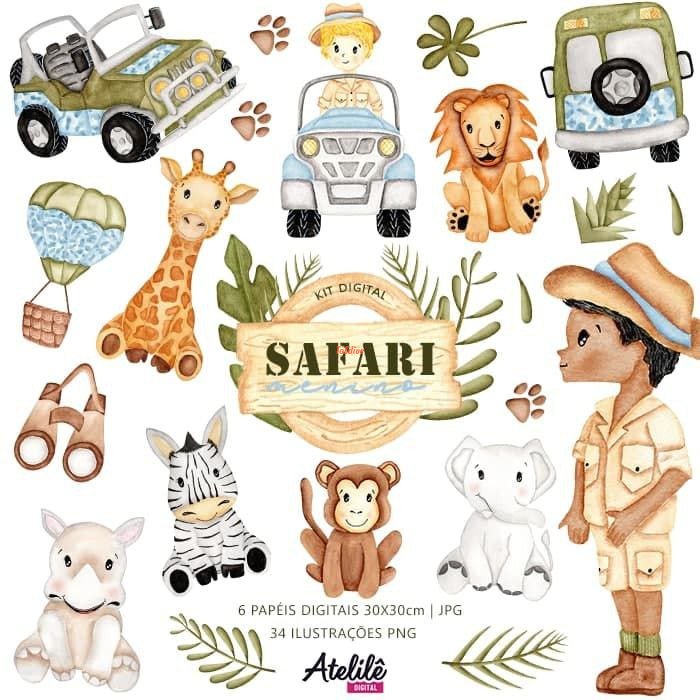 Wild Travel Safari Boy Clipart Collection