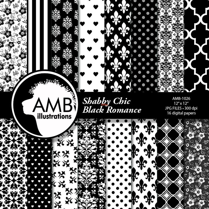 Black Romance Printable Digital Papers