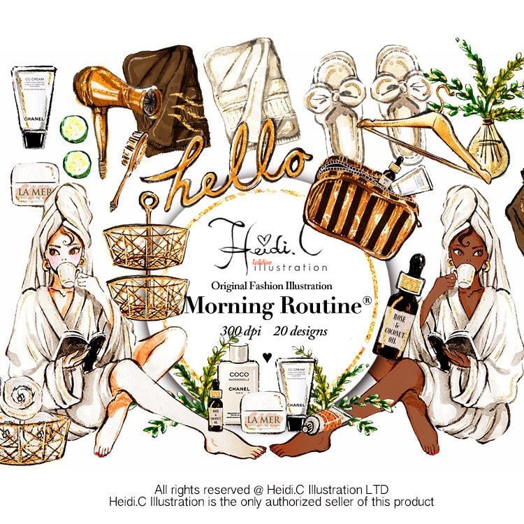 Stylish Girl Illustration- Morning Routine Clipart