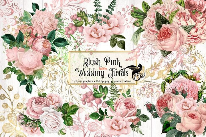 Blush Pink Florals Wedding Watercolor Sublimation