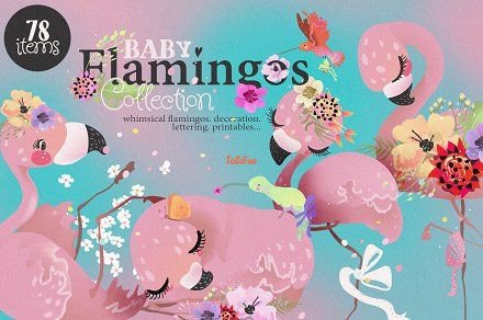 Baby Flamingos Clipart Pack