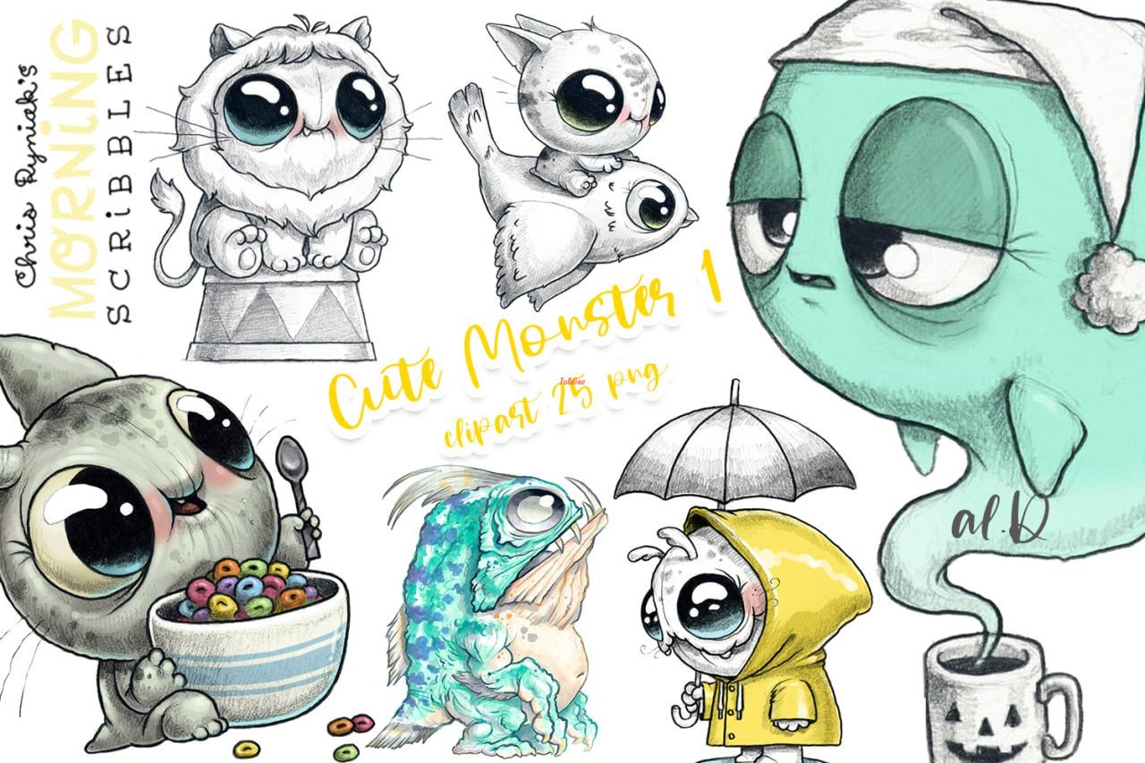 Cute Monsters Clipart Set 1