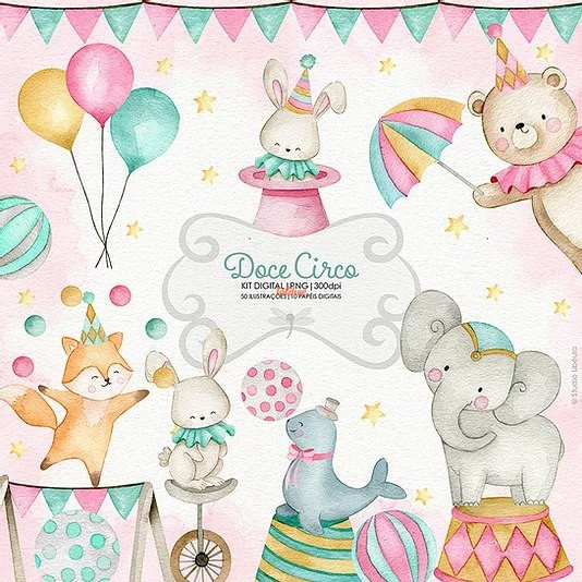 Sweet Circus Watercolor Digital Kit