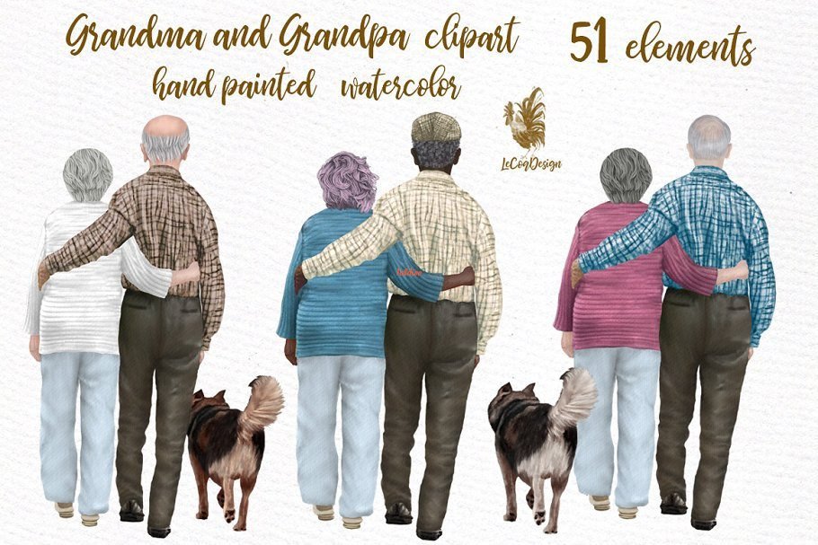 Grandparents Watercolor Clipart Set