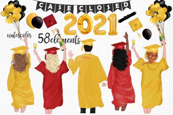 Graduation Yellow and Red Gowns Clipart Bundle