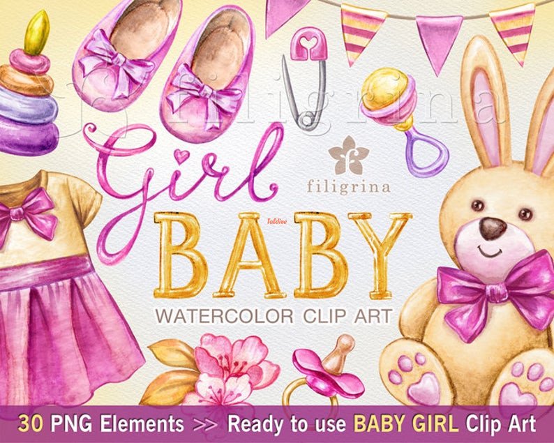 Baby Girl and Bunny Clipart