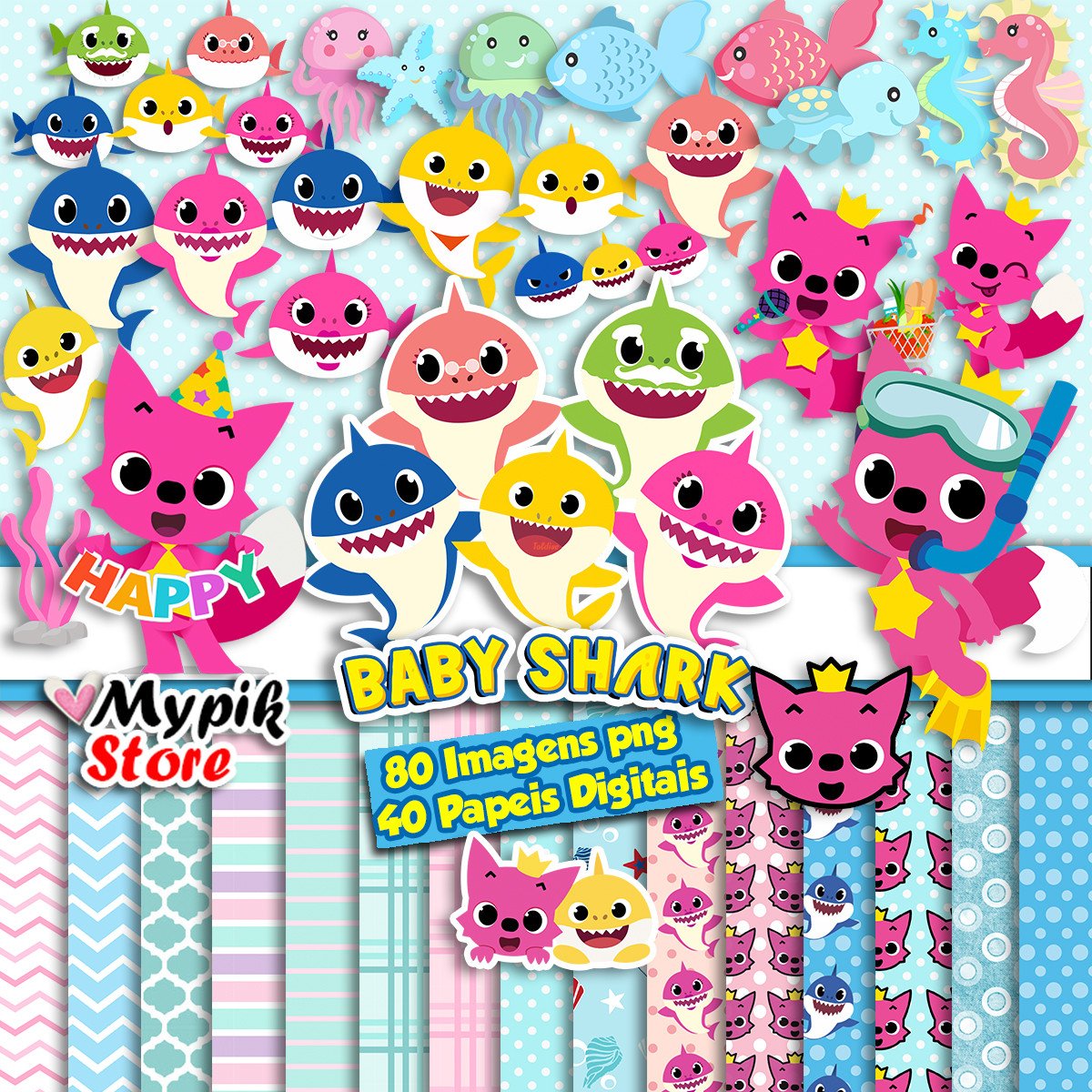 BABY SHARK CLIPART AND PAPERS