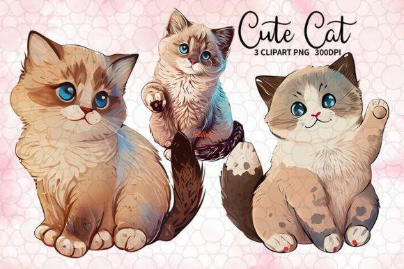 Cute Cat Watercolor Clipart